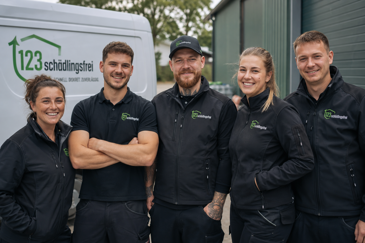 Das Team von 123 Schädlingsfrei vor dem Einsatzfahrzeug